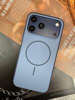 Чехол для iPhone 17 pro матовые с кнопкой темно-синий