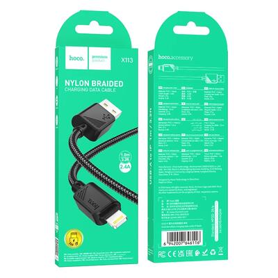 кабель Hoco X113 плетение USB to IP черный