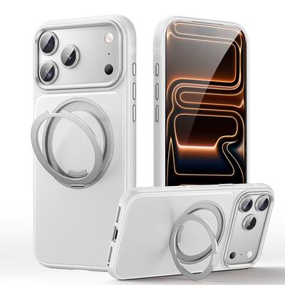 Чехол для iPhone 18 pro/ 17 pro силиконовый с поворотным кольцом белый